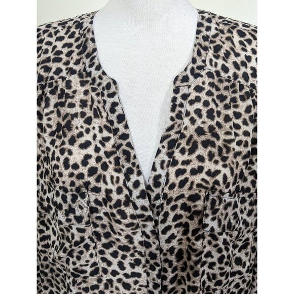 Torrid Harper Georgette Blouse Womens Plus 3X Leopard Print Roll Tab Split Neck - Picture 5 of 14